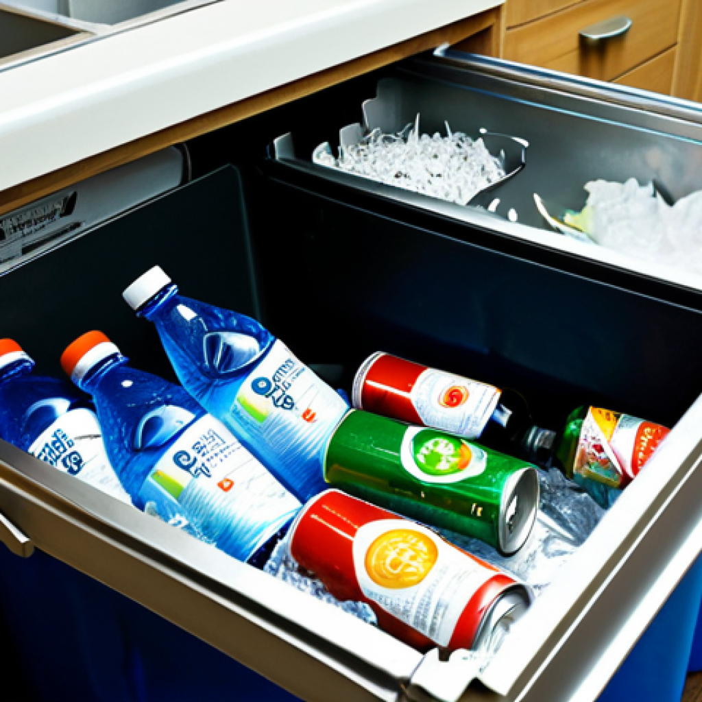 Prompt 1: A neatly arranged recycling bin in a modern Russian kitchen. Plastic water bottles are crushed, cardboard pizza boxes flattened, and metal cans rinsed. The bin has clear labels in Russian for each material type: Plastic, Paper, Metal, Glass. Soft, diffused lighting, high-resolution photography, safe for work, appropriate content, fully clothed, family-friendly. perfect anatomy, natural proportions, professional