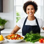 Home 18 저지방 요리법과 식자재 - **Prompt:** A cheerful young woman, approximately 25-35 years old, with a radiant smile and naturall...