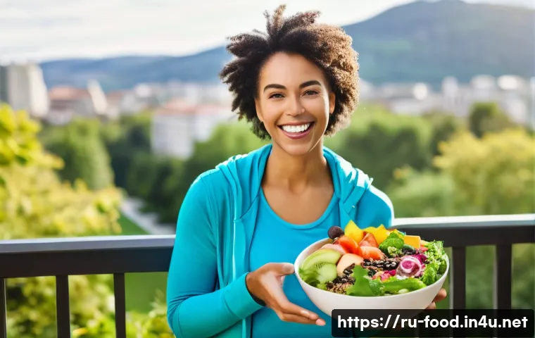 식물성 식자재의 장점 - **Prompt:** A vibrant, healthy-looking young woman in her late 20s or early 30s, dressed in comforta...