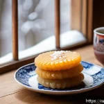 다양한 종류의 떡과 그 효능 - A cozy Russian kitchen setting featuring a traditional homemade rice tteok dessert on a rustic woode...